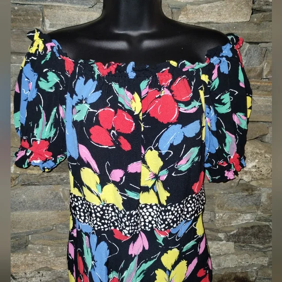 Rixo like new maxi dress, black floral size ten, off the shoulder, - Picture 9 of 11